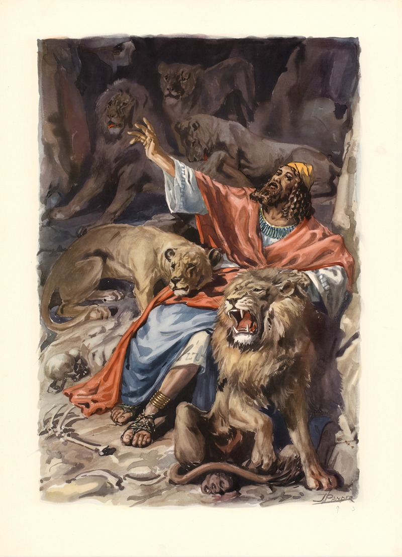 Daniel in the lion's den by J. Pander, 1953 — digital art print download
