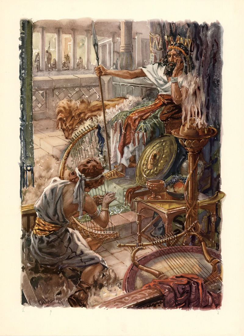 David plays for Saul by J. Pander, 1953 — digital art print download