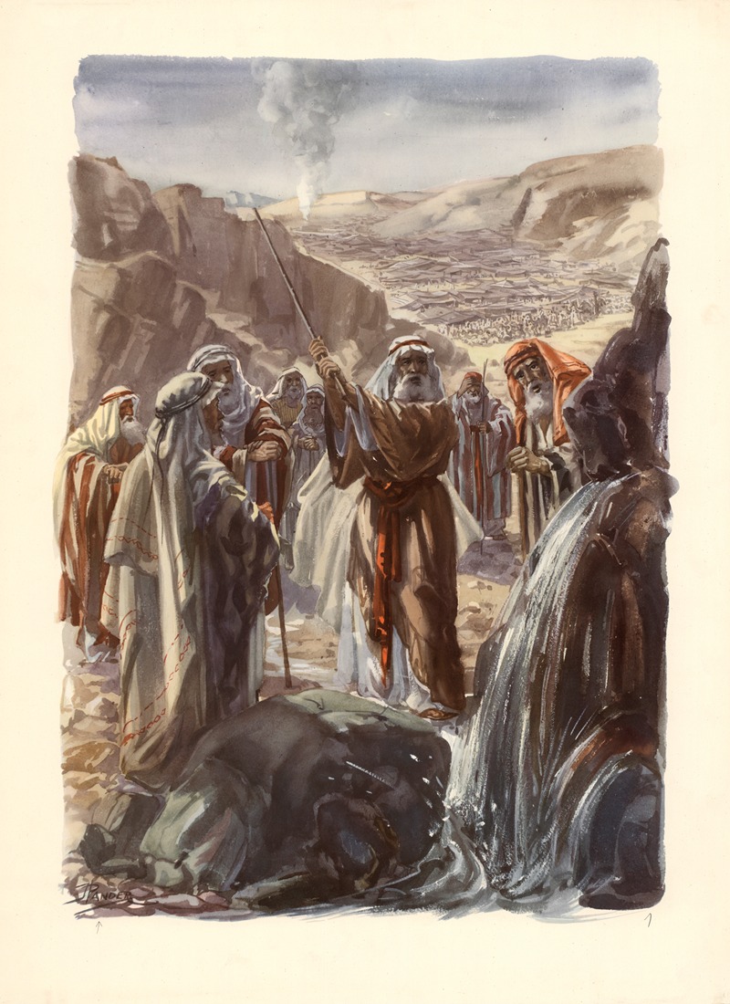 Moses strikes water from the rock — J. Pander