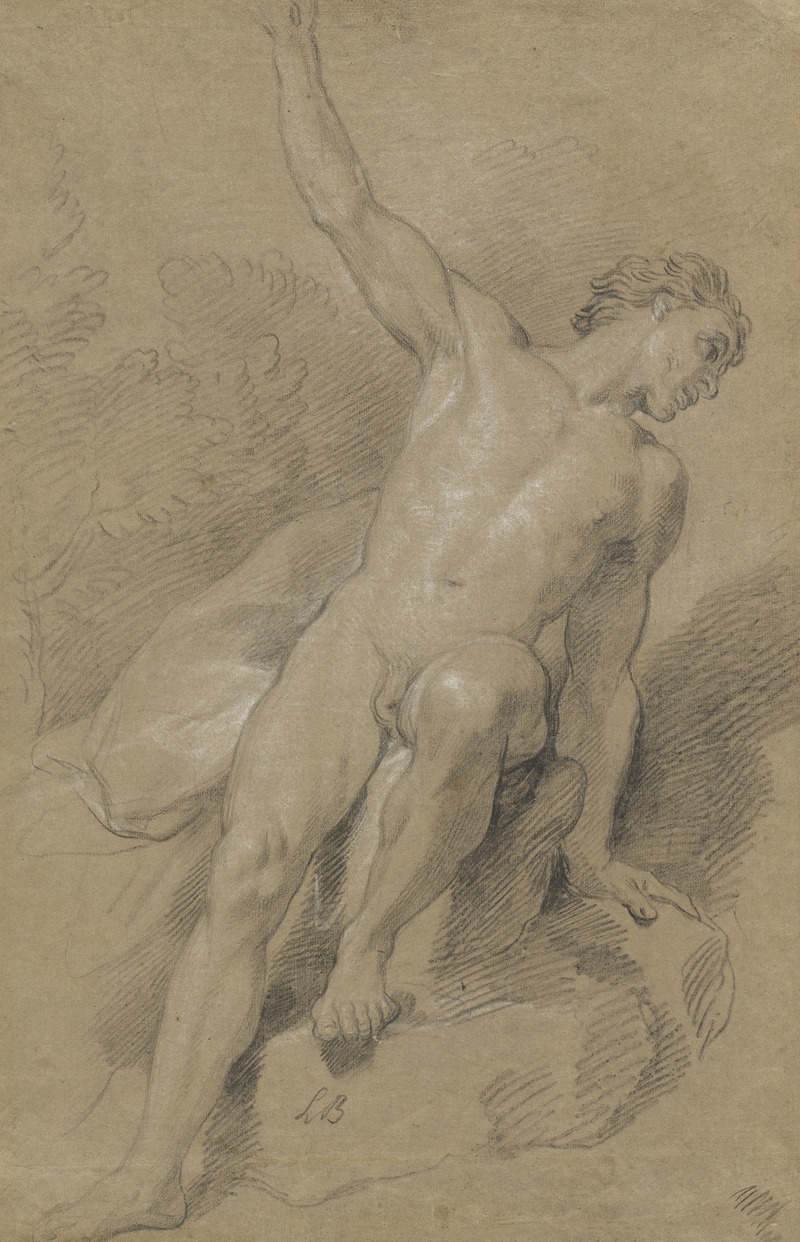 Male Nude Seated on Rocks — Louis de Boullogne the Younger