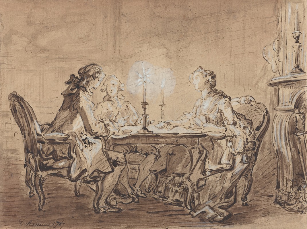 A Game of Cards by Louis Durameau, 1767 — digital art print download