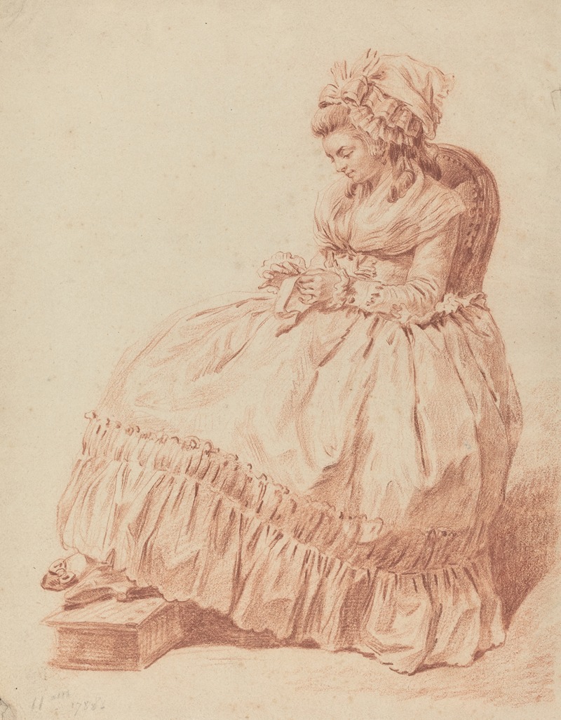 Seated Woman Sewing by Луи Роллан Тринкес, 1788 — digital art print download
