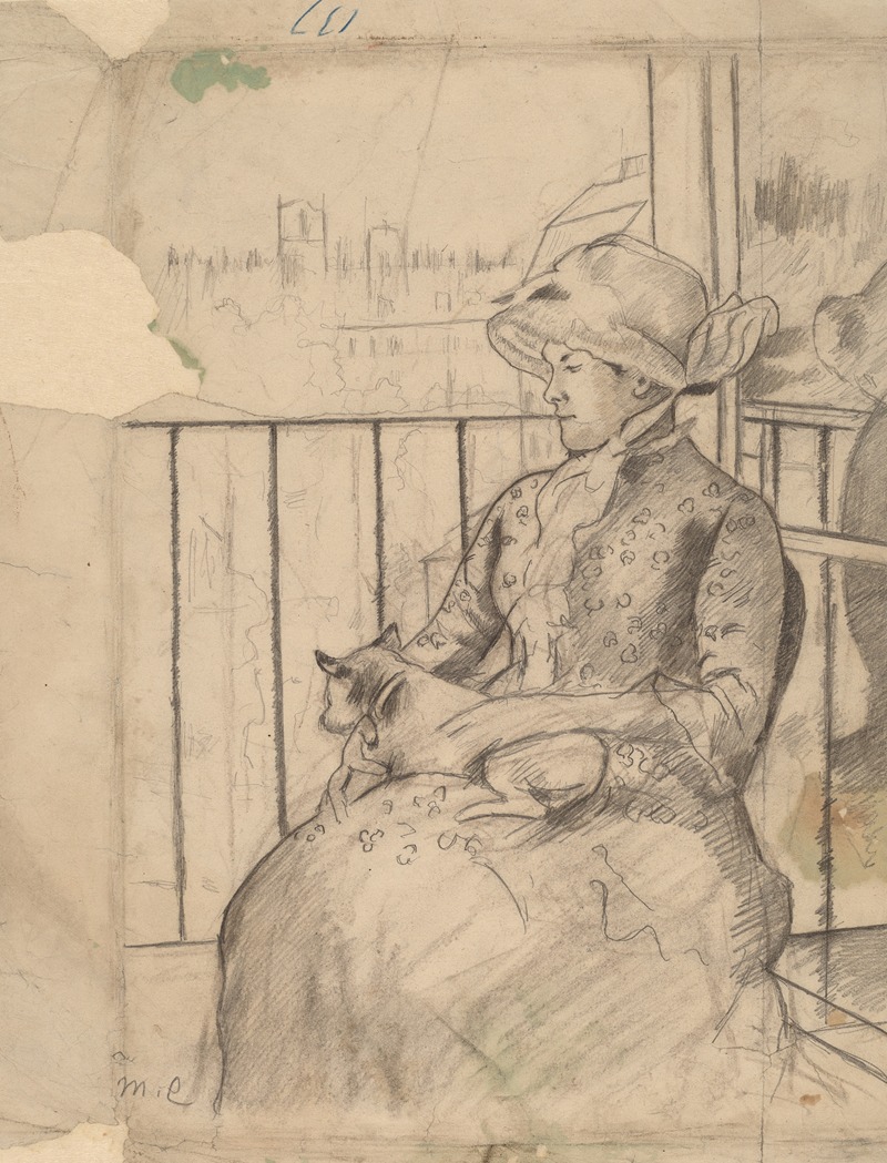 Susan on a Balcony Holding a Dog (recto) — Mary Cassatt