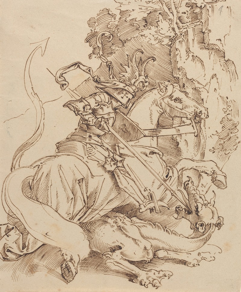 Saint George and the Dragon by Мориц фон Швинд, 1825-1830 — digital art print download