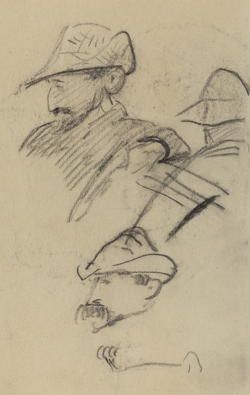 Three Studies of a Man Wearing a Hat (recto) — Paul Gauguin