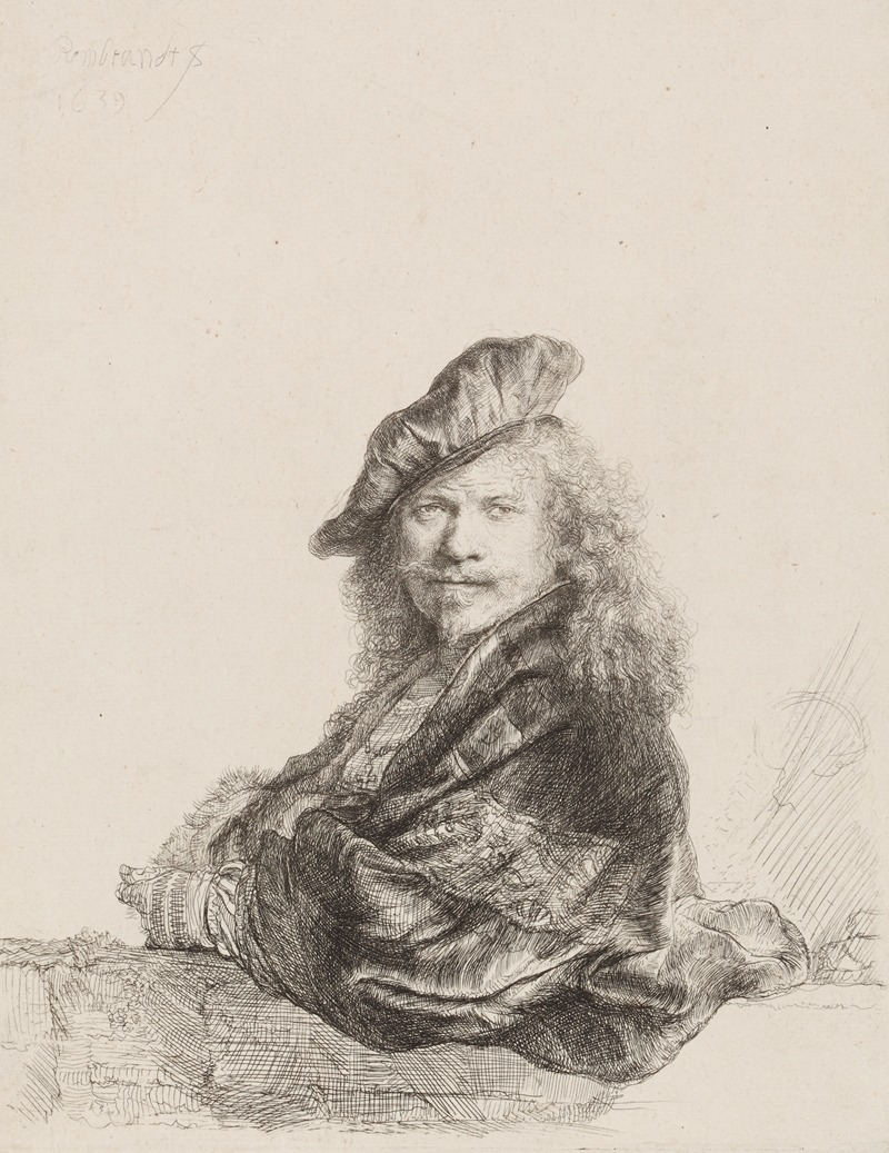 Self-Portrait leaning on a stone sill by Рембрандт ван Рейн, 1639 — digital art print download