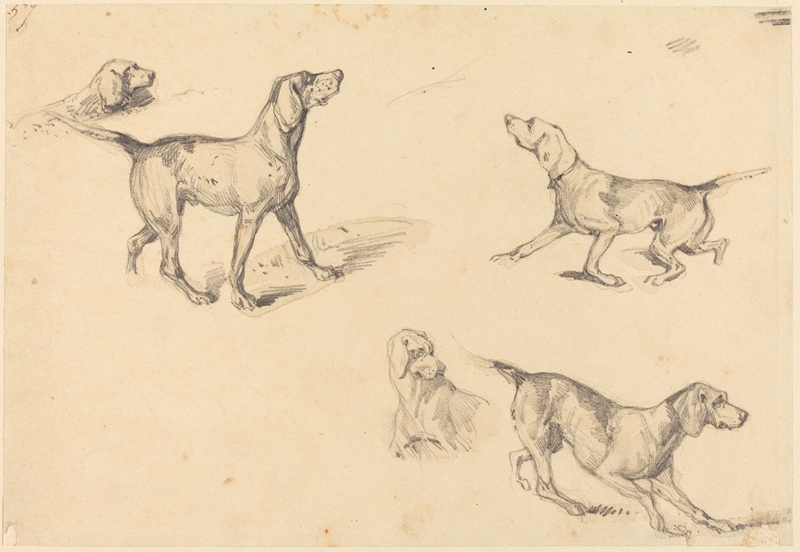 Five Studies of a French Pointer by Ричард Паркс Бонингтон, 1825-1826 — digital art print download