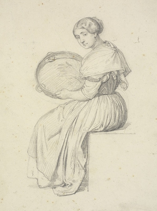 Siddende kvinde med tamburin by Вильгельм Марстранд, 1810 – 1973 — digital art print download