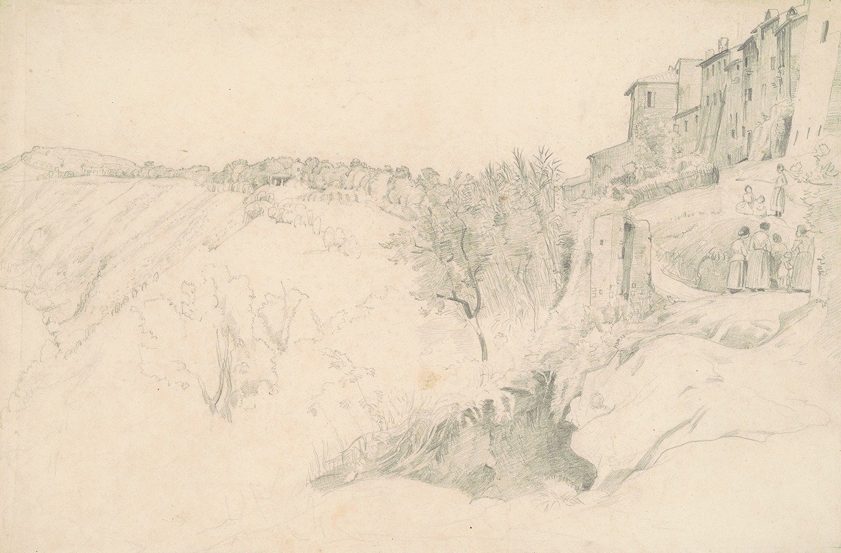 Hillside with Houses and Figures by Уортингтон Уитредж, 1854-1859 — digital art print download