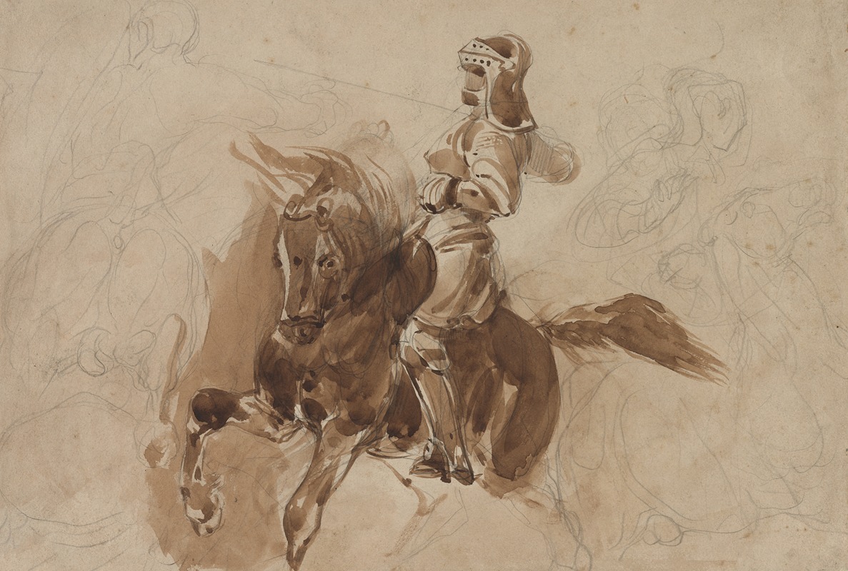Armored Figure on Horseback (recto) by Эжен Делакруа, c. 1828 — digital art print download