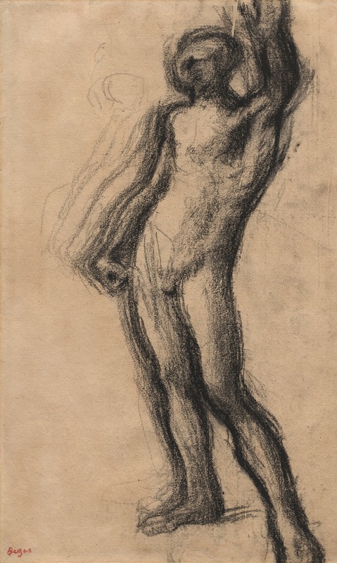 Nude Man Standing, with Left Hand Raised by Эдгар Дега, c. 1900 — digital art print download