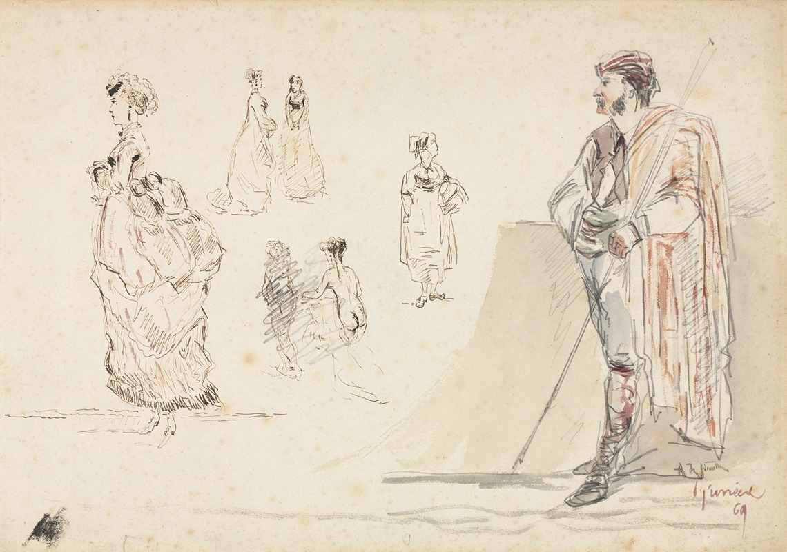 Sketches of Figures by Альфонс Мари де Нёвиль, 1869 — digital art print download