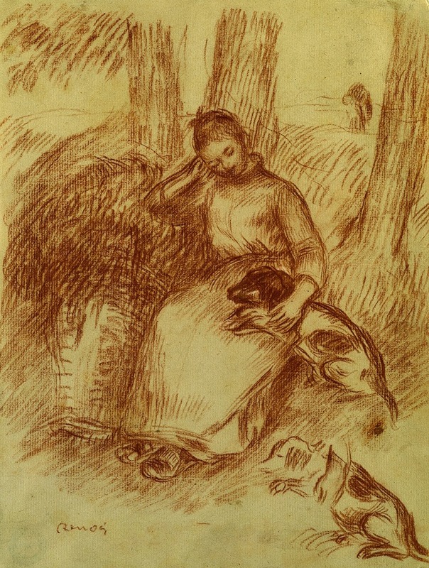 Peasant Girl with Dog by Пьер-Огюст Ренуар, c. 1894 — digital art print download