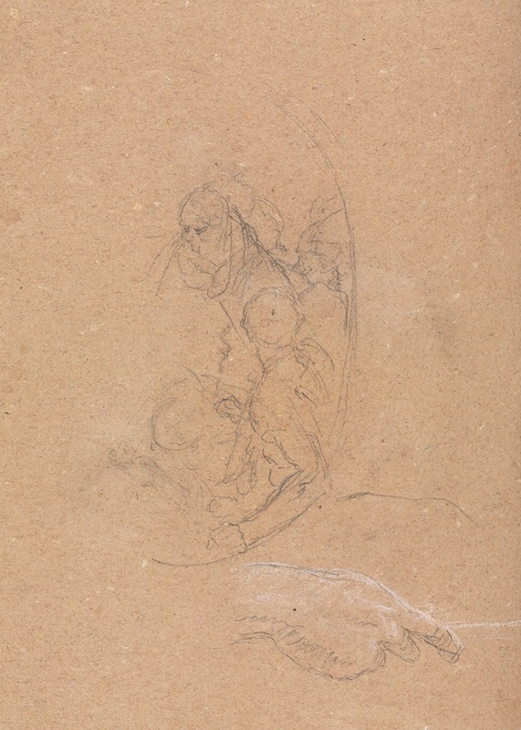 Figures in a roundel with study of a hand — Francesco Lorenzi