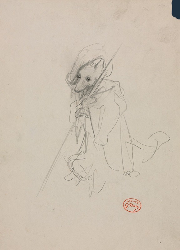Sketch for "The Wolf Turned Shepherd" (recto) by Гюстав Доре, c. 1868 — digital art print download