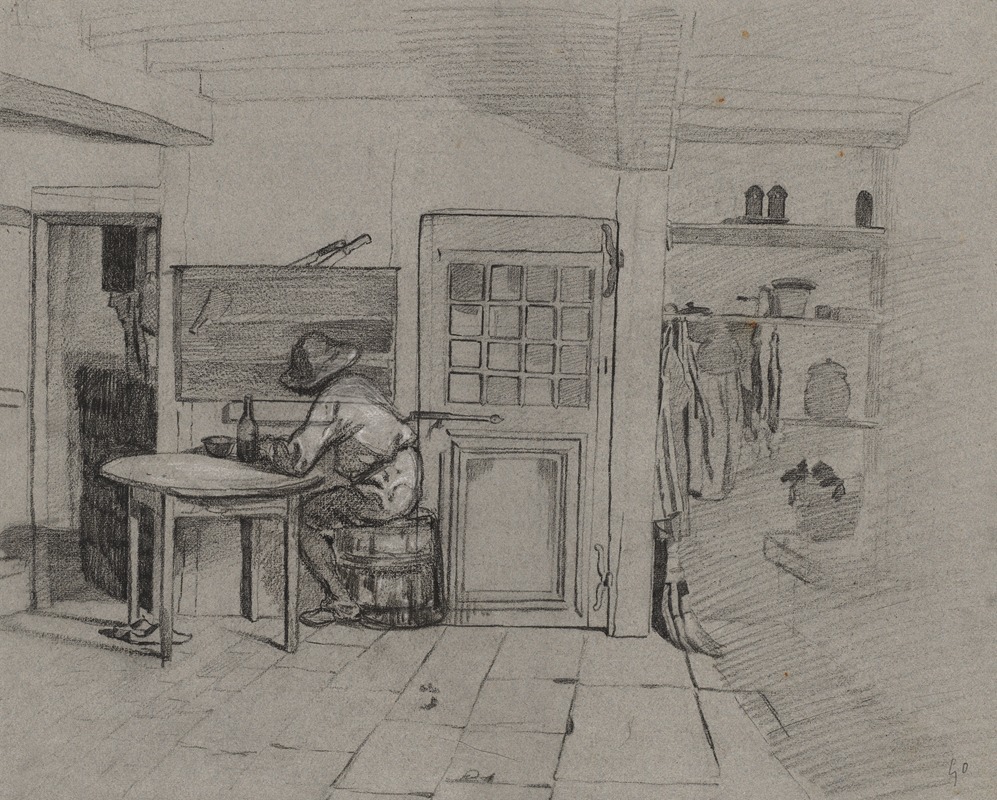 A Farmhouse Interior with a Boy at a Table by Александр-Габриэль Декамп, c. 1846 — digital art print download