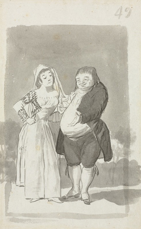 Prostitute Soliciting a Fat, Ugly Man (recto) by Франсиско де Гойя — digital art print download