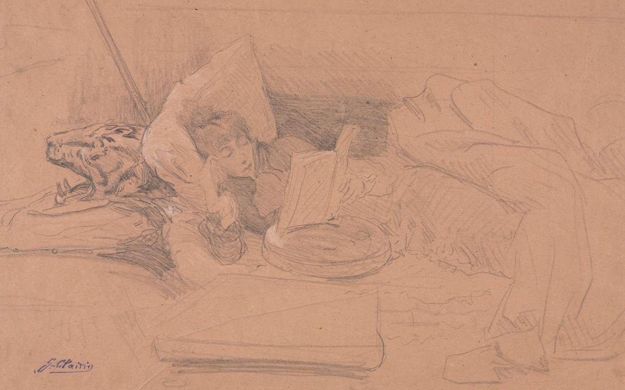 Sarah Bernhardt Reclining on a Divan, Reading by Жорж Жюль Виктор Клерен — digital art print download
