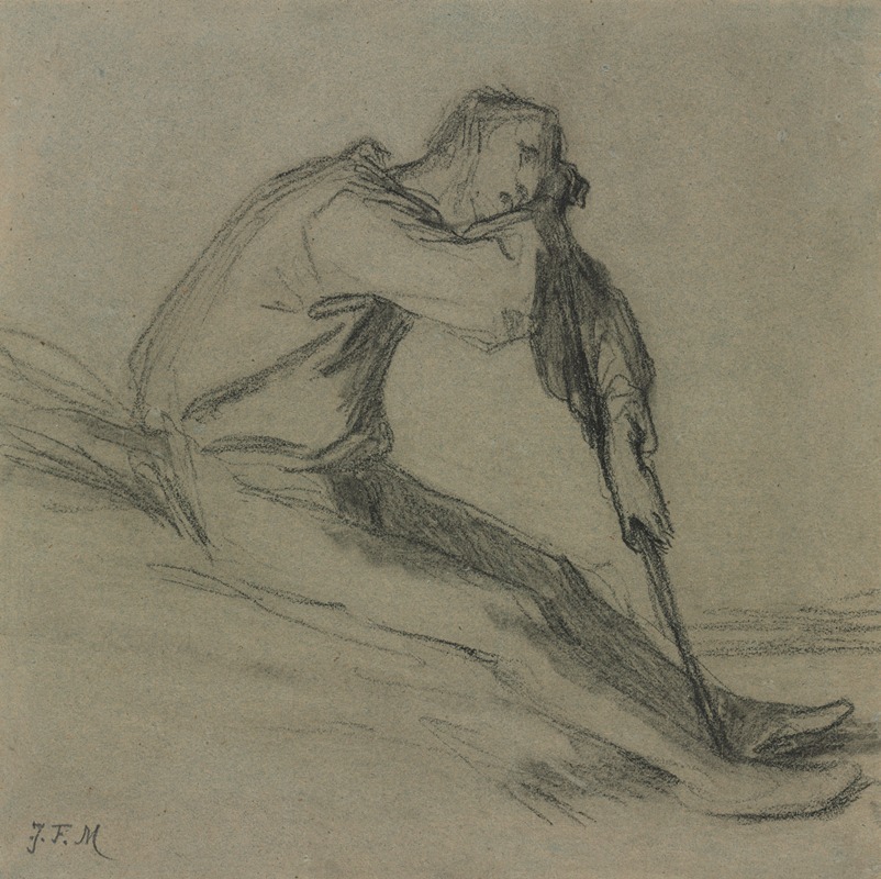 Seated Peasant Resting on a Hoe by Жан-Франсуа Миле — digital art print download