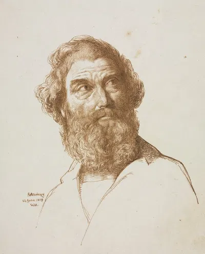 Head of a Bearded Man Gazing to His Left by William Mulready, 1859 — digital art print download