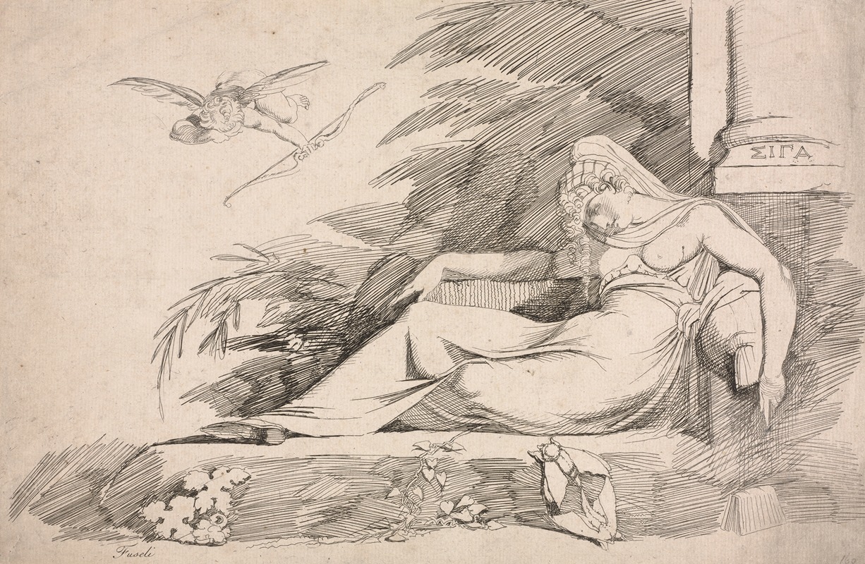 Sleeping Woman with a Cupid by Генри Фюссли, 1780-1790 — digital art print download
