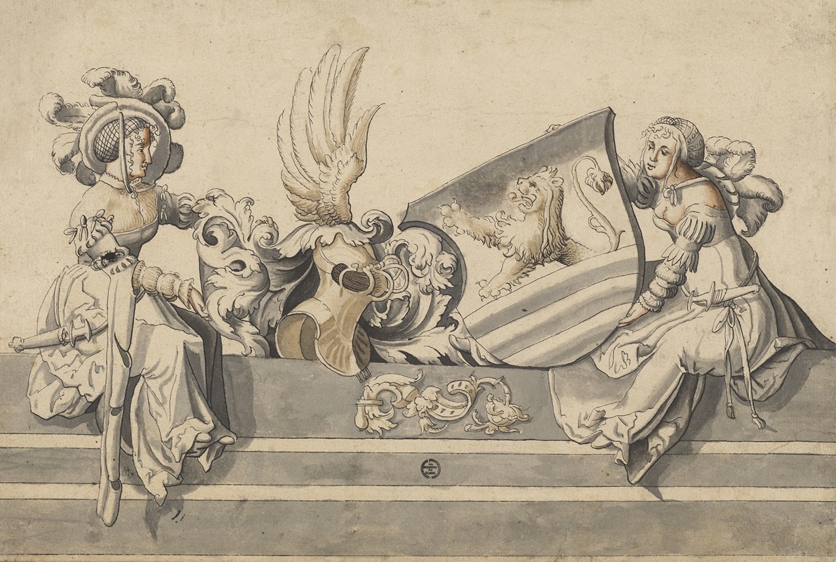 Zwei sitzende Damen mit Wappen by Карл фон Аэгери, 1530 — digital art print download