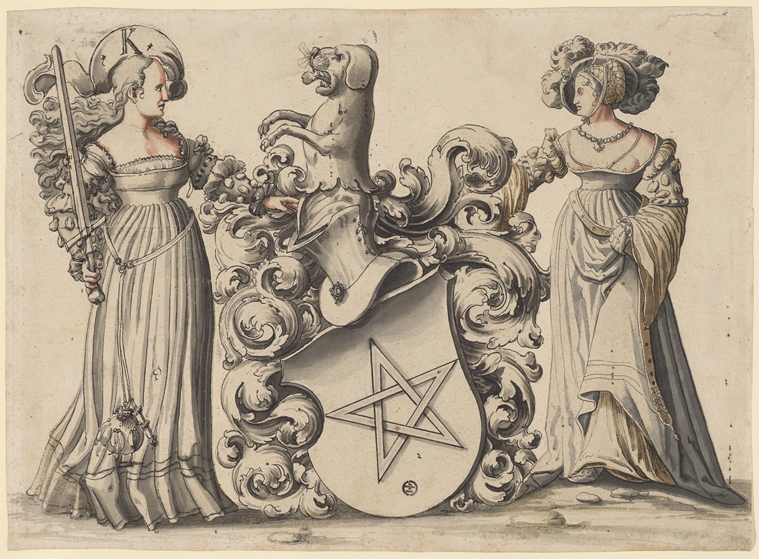 Zwei stehende Damen mit Wappen by Карл фон Аэгери, 1530 — digital art print download