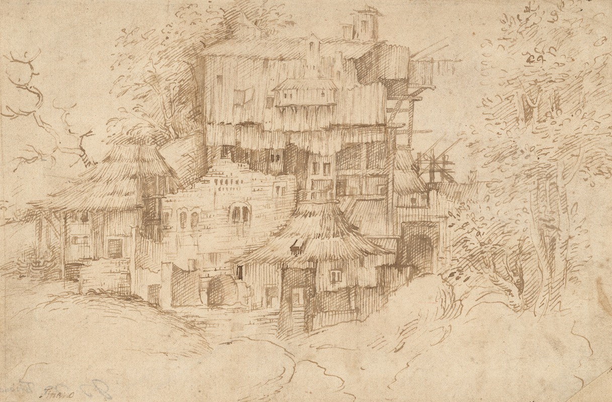 A Complex of Rustic Houses Built Over Ruins — Circle of Giorgione (Giulio Campagnola)