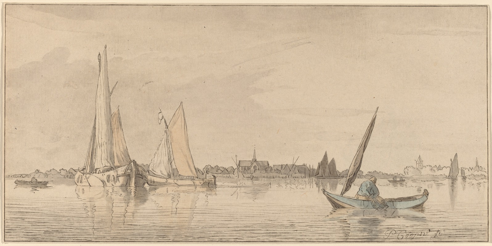 River with Town by Корнелис Плос ван Амстел, 1775 — digital art print download