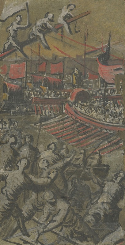 Venetian Ships Attacking Constantinople by Доменико Тинторетто, 1598-1605 — digital art print download