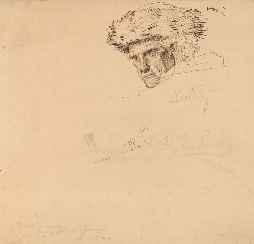 Studies for 'Washington Crossing the Delaware' (recto) by Эмануэль Готлиб Лойце, 1849 — digital art print download