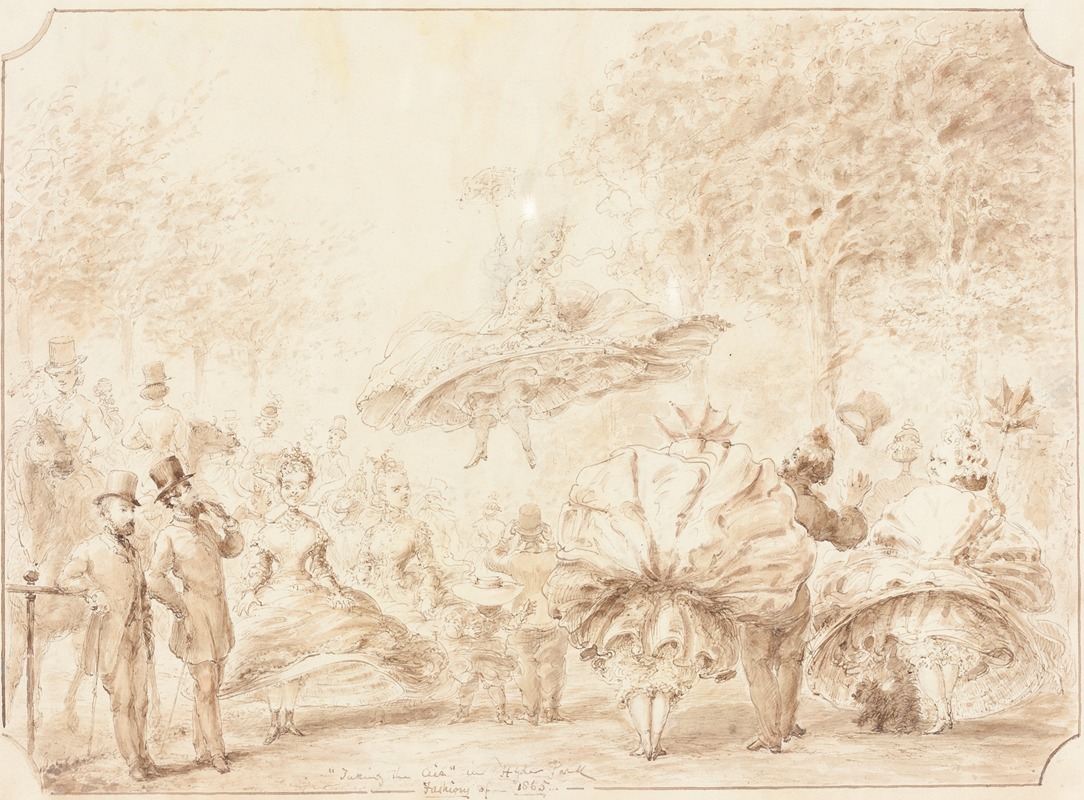 'Taking the Air' in Hyde Park (verso) by Джордж Круикшанк, 1865 — digital art print download