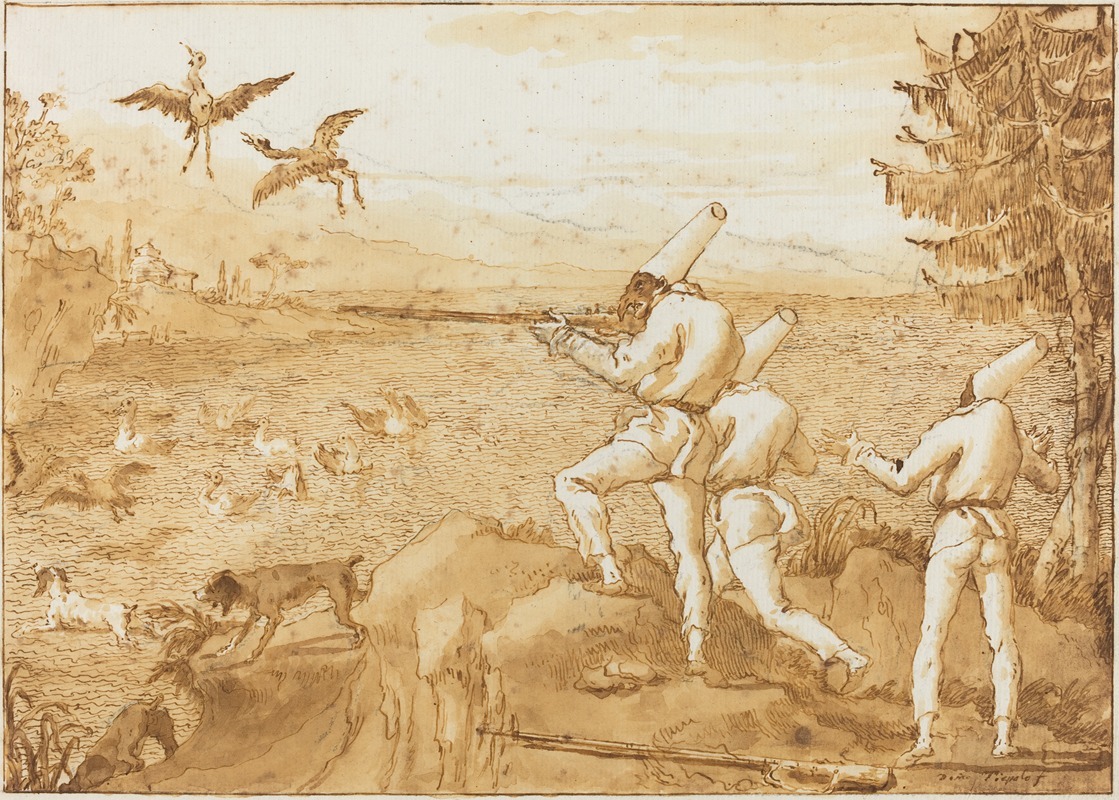 Punchinellos Hunting Waterfowl — Giovanni Domenico Tiepolo