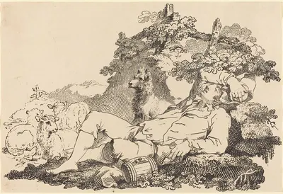 Shepherd with Dog and Sheep by Джон Бойн, 1806 — digital art print download