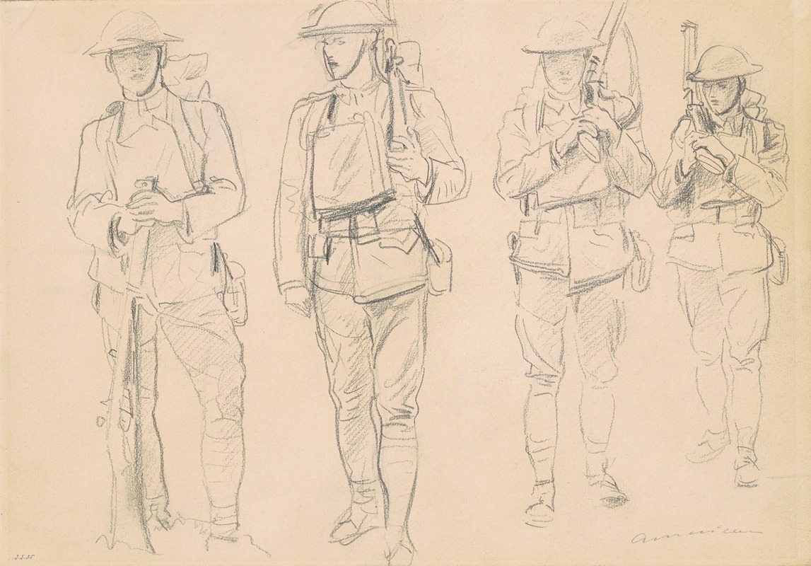 Studies for 'Entering the War' (recto) by Джон Сингер Сарджент, 1918 — digital art print download