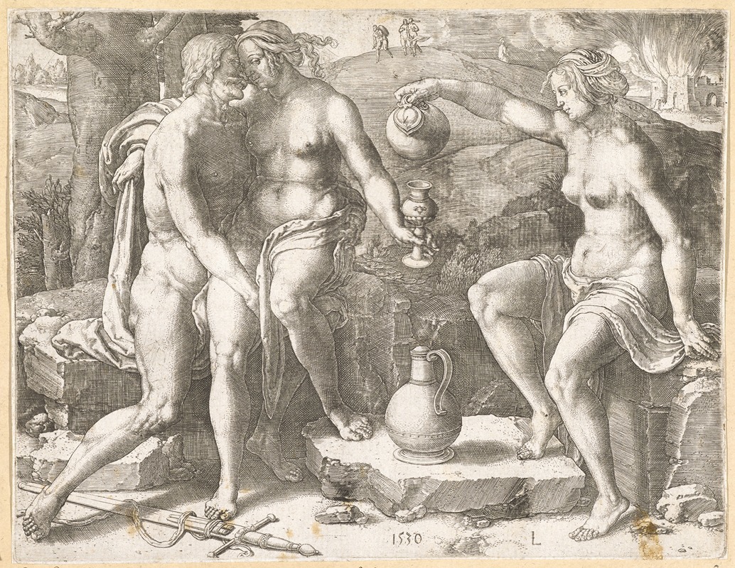 Lot and his daughters by Лукас Ван Лейден, 1530 — digital art print download