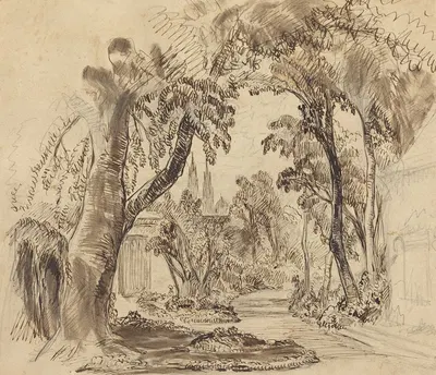 A Tree-lined Garden Path (Preliminary Sketch for 'Sleeping Beauty and the Beast') by Роберт Кэни, 1900 — digital art print…