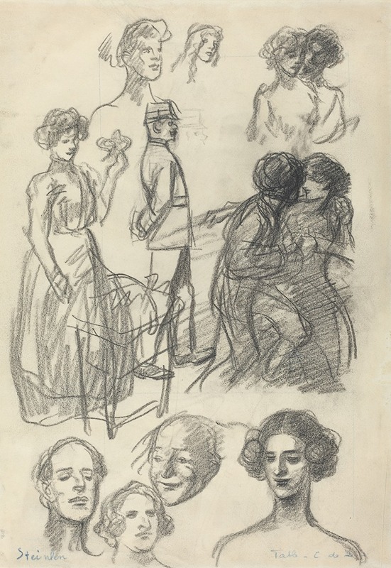 Sketches for 'Lovers on a Bench' by Теофиль Александр Стенлен — digital art print download