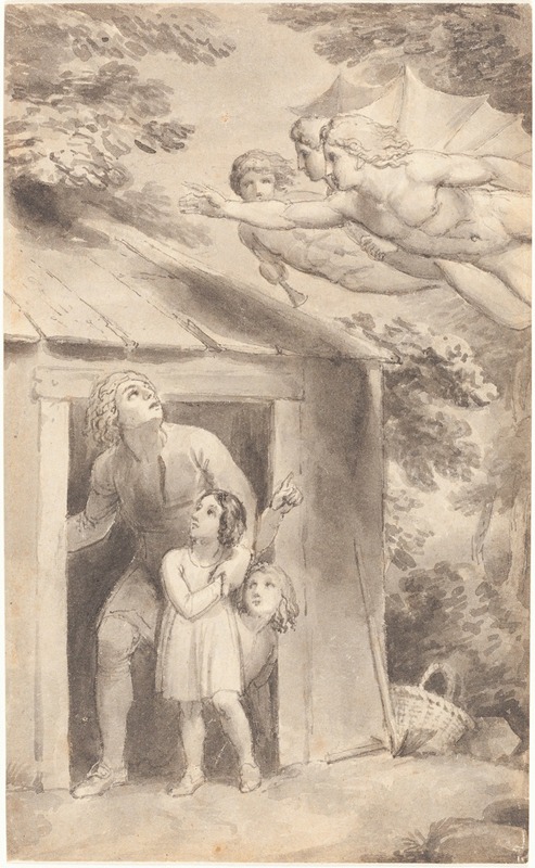 Peter and His Children Visited by Three Flying Figures — Thomas Stothard