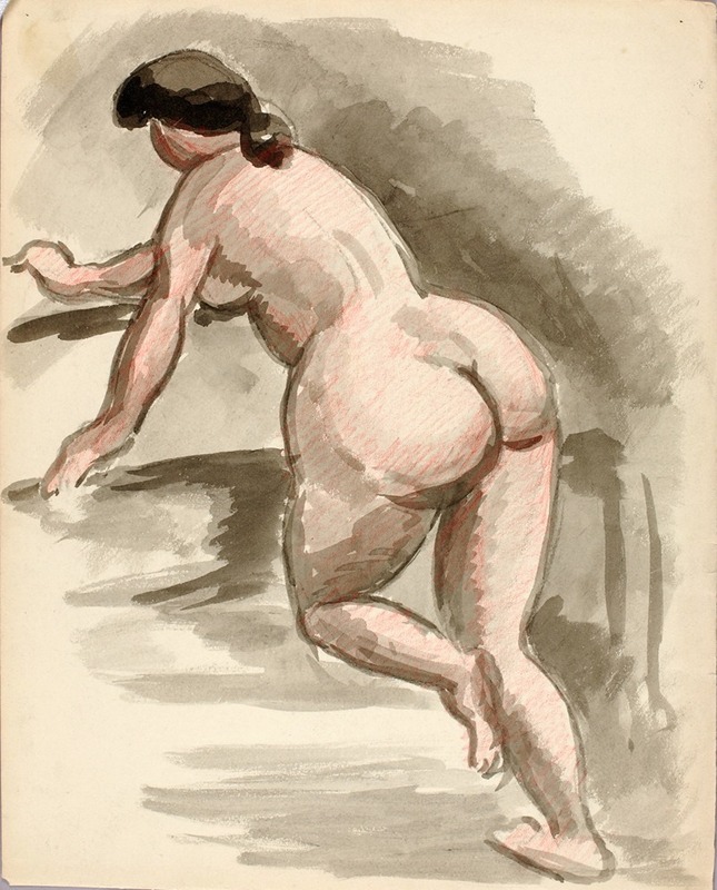 Female Nude Leaning on Left Knee — Карл Ньюман