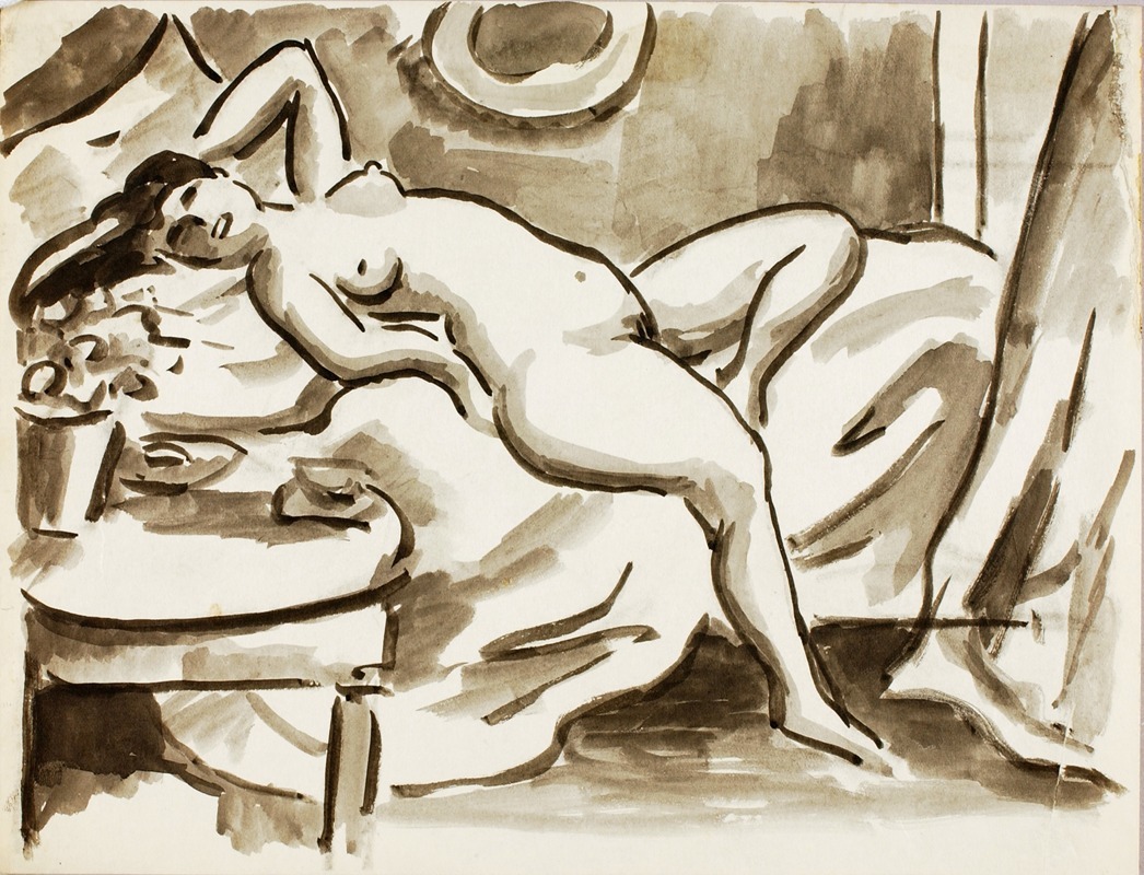 Reclining Female Nude with Table by Карл Ньюман, 1983 — digital art print download