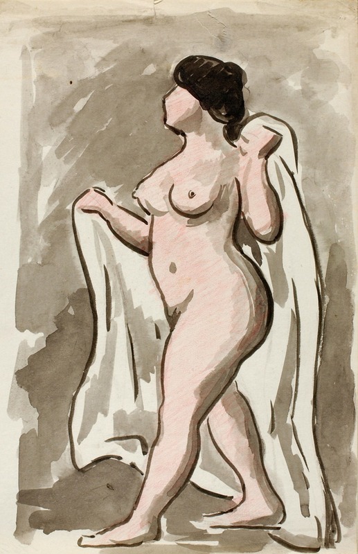 Standing Female Nude with Drape by Карл Ньюман — digital art print download