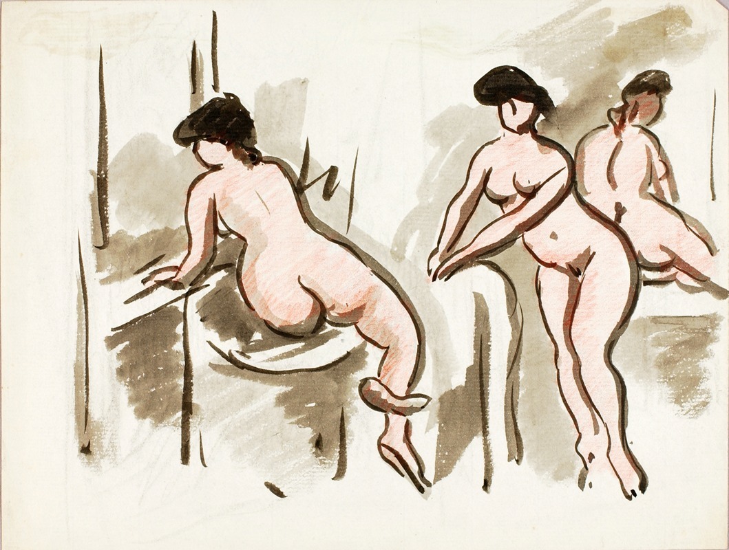 Three Female Nudes by Карл Ньюман, 1990 — digital art print download
