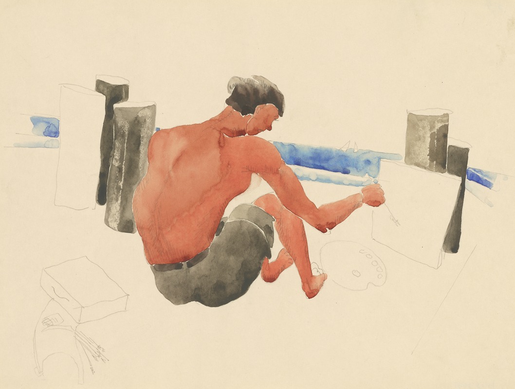 The Artist on the Beach Sketching — Charles Demuth
