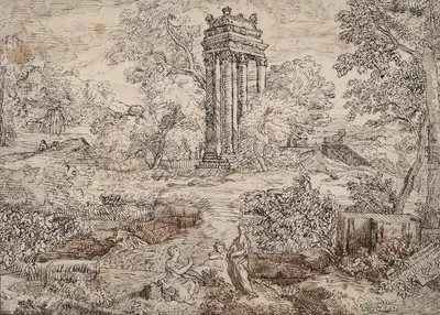 Classical Landscape with Figures by Корнелис Биссхоп, 1984 — digital art print download