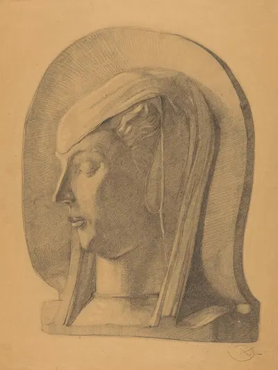 Kop van een vrouw, naar een houten () relief by Дик Кет, 1995 — digital art print download
