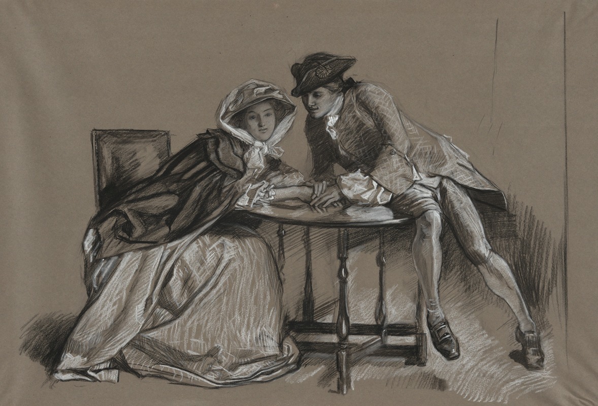 Study. Lady and Gentleman in conversation across a table by Эдвин Остин Эбби, 1984 — digital art print download
