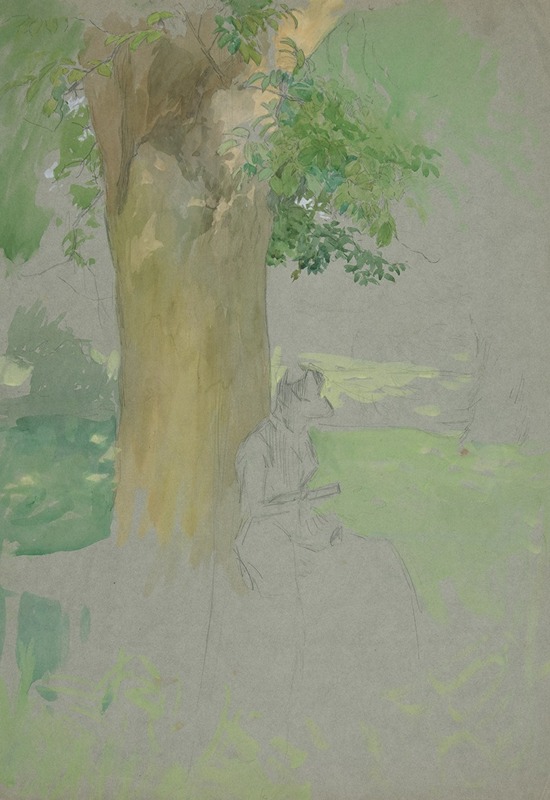Woman seated beneath a tree, reading by Эдвин Остин Эбби — digital art print download