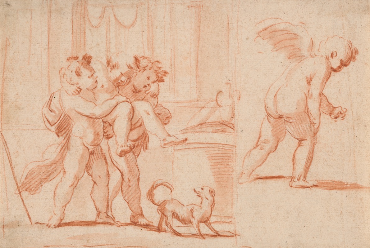 Two Putti Carrying a Third Putto; Another Putto from the Rear — Giulio Carpioni