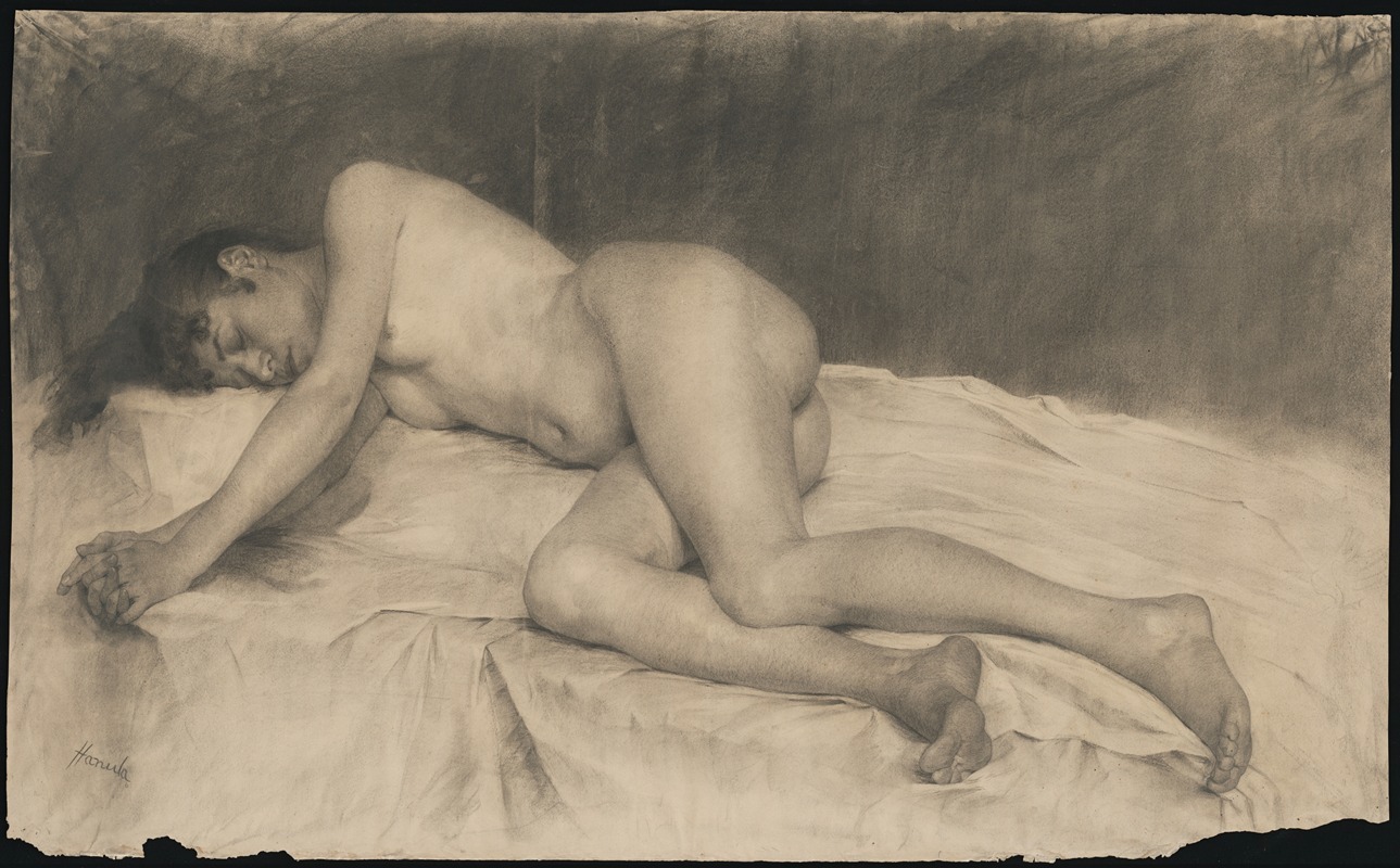 Lying female nude by Йозеф Ханула — digital art print download